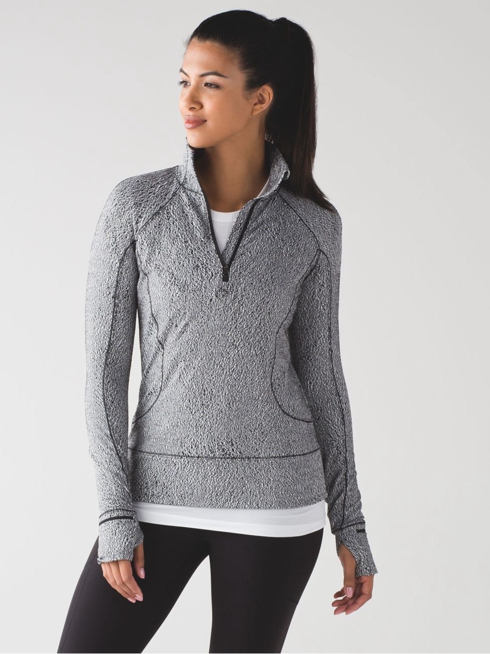 Lululemon Rush Hour 1/2 Zip Running Luon Spray Jacquard White Black 4